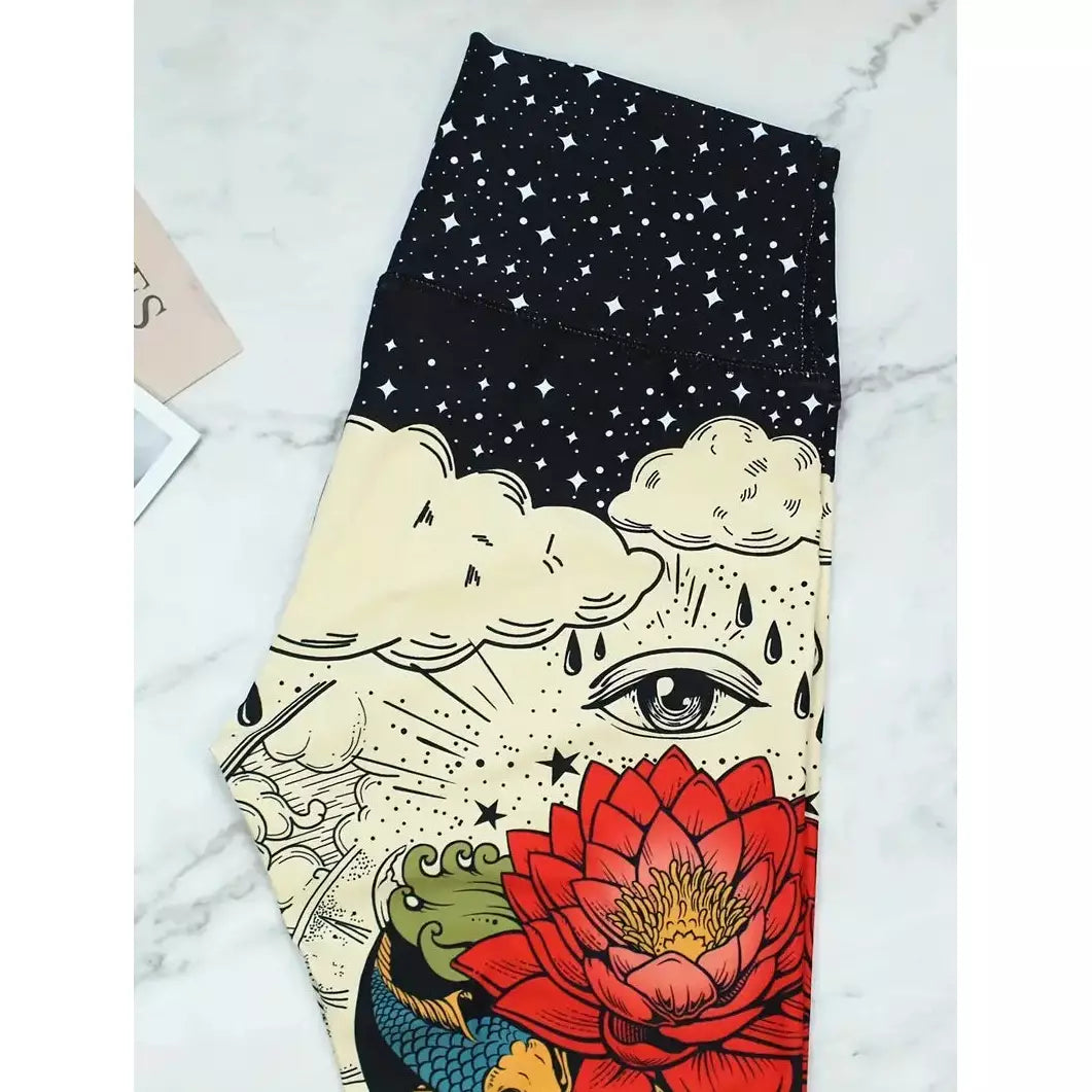 VIRAL PRINTED YOGA LEGGINGS - Peace, Love & Happiness