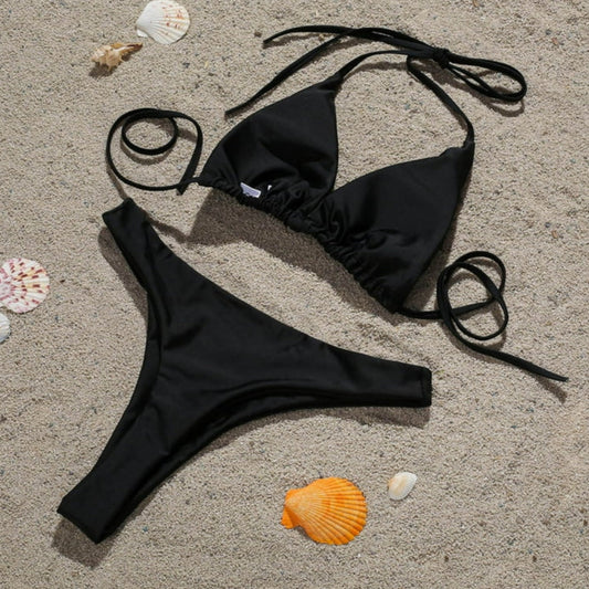 SOLID COLOR THONG BIKINI SET