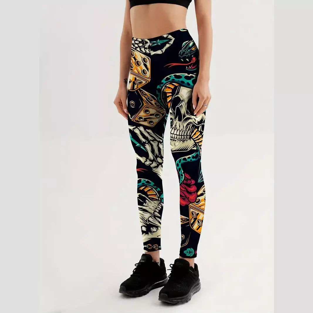 VIRAL PRINTED YOGA LEGGINGS - Skulls & Roses