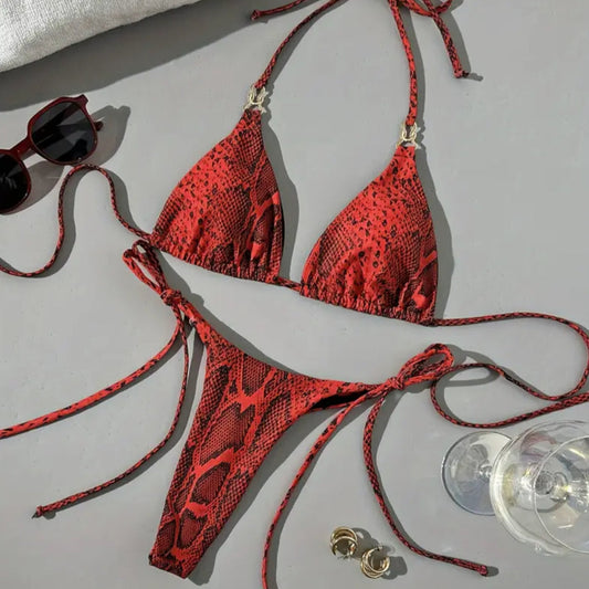 SNAKESKIN PRINT BIKINI SET