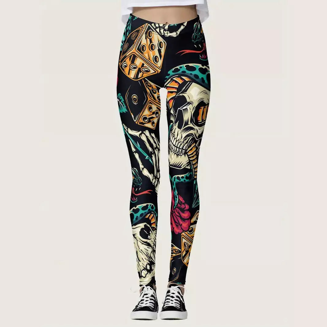 VIRAL PRINTED YOGA LEGGINGS - Skulls & Roses