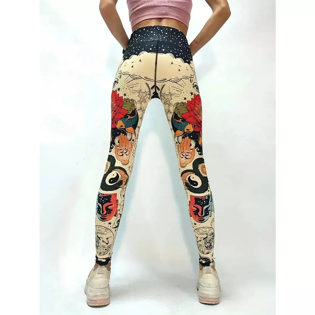 VIRAL PRINTED YOGA LEGGINGS - Peace, Love & Happiness