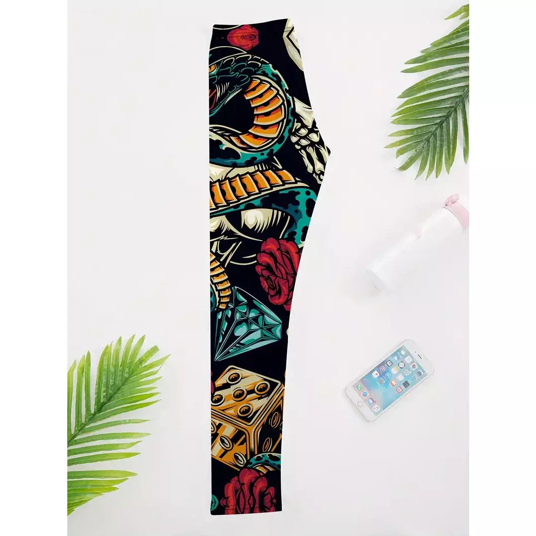 VIRAL PRINTED YOGA LEGGINGS - Skulls & Roses