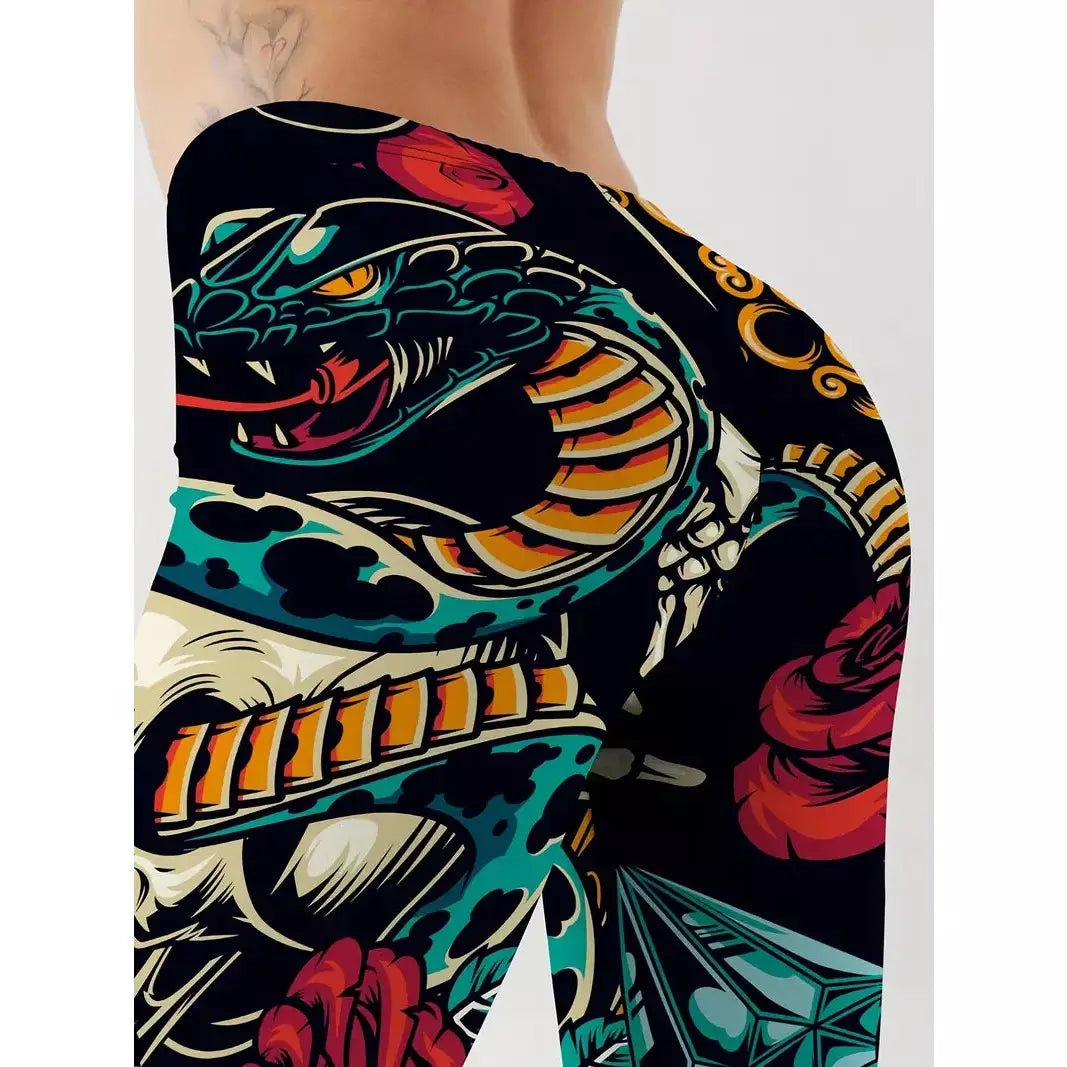 VIRAL PRINTED YOGA LEGGINGS - Skulls & Roses