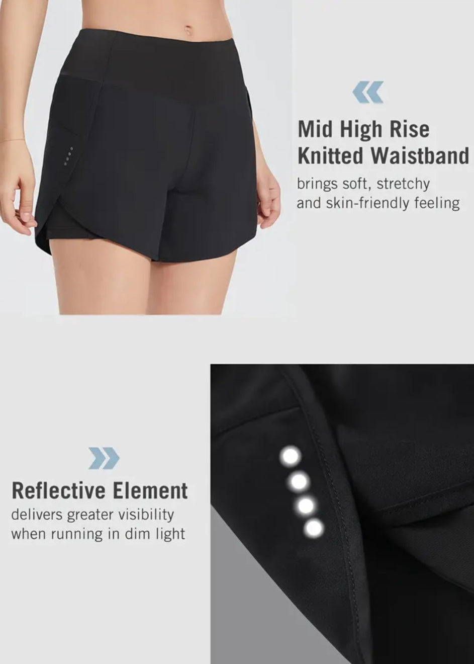 Black shorts with reflective elements on a gray background
