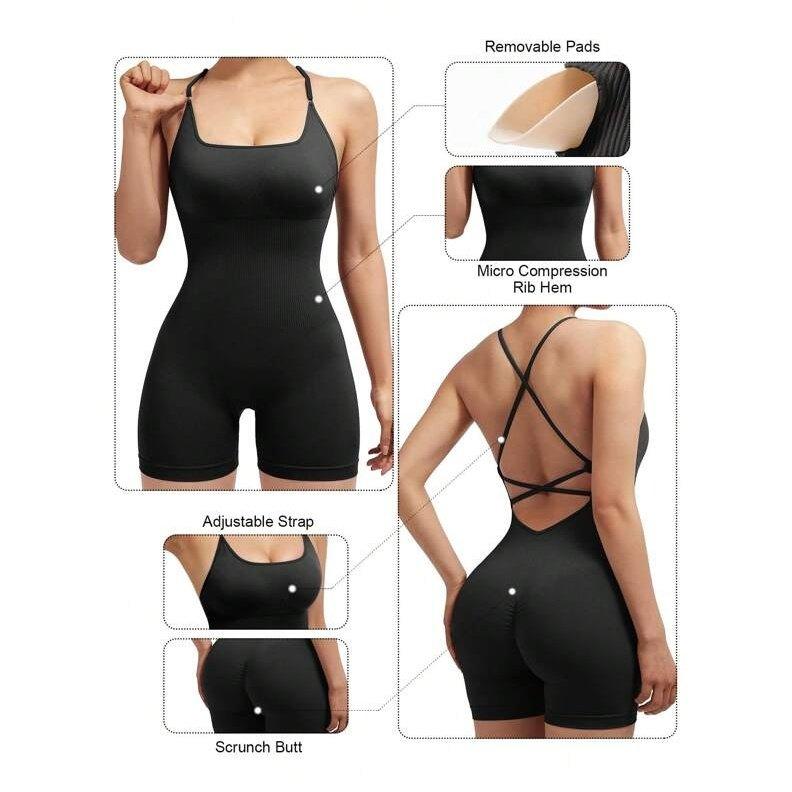 CRISS CROSS BACK WORKOUT ROMPERS