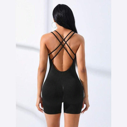 CRISSCROSS BACKLESS WORKOUT ROMPER