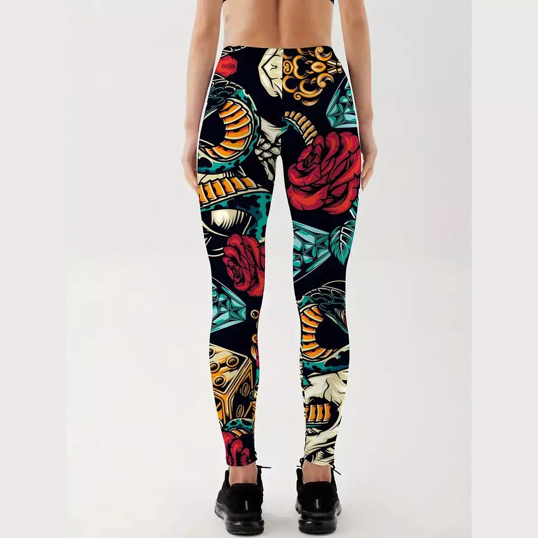 VIRAL PRINTED YOGA LEGGINGS - Skulls & Roses