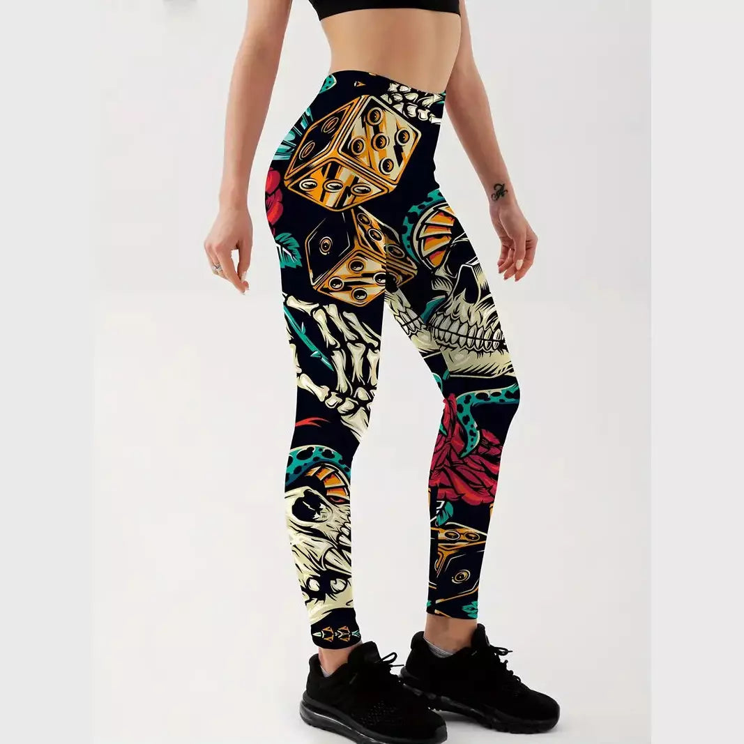 VIRAL PRINTED YOGA LEGGINGS - Skulls & Roses