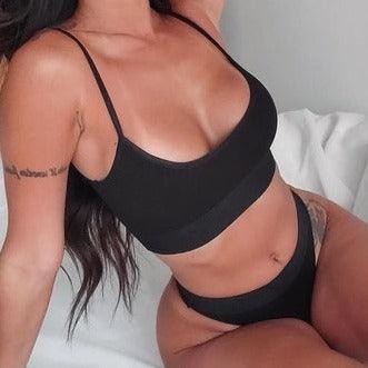 No Show Seamless Ribbed Bra & Panty Set - Thong