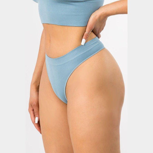 No Show Seamless Ribbed Bra & Panty Set - Thong