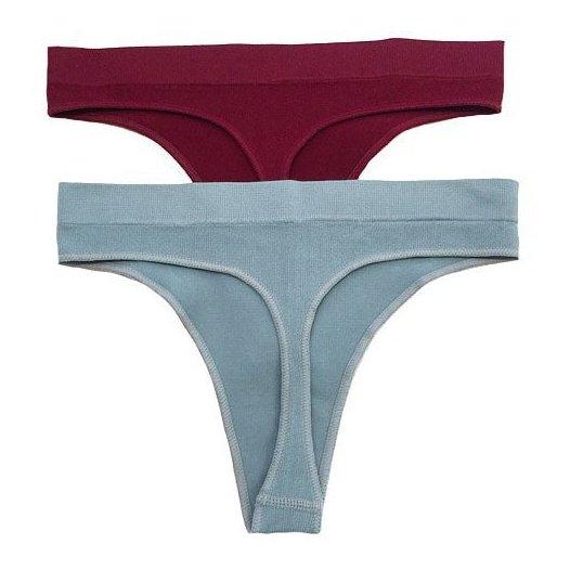 No Show Seamless Ribbed Bra & Panty Set - Thong