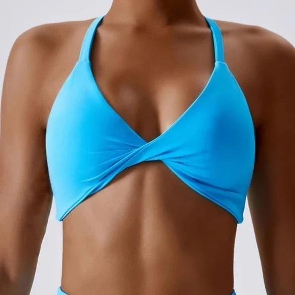TWIST FRONT HALTER NECK SPORTS BRA