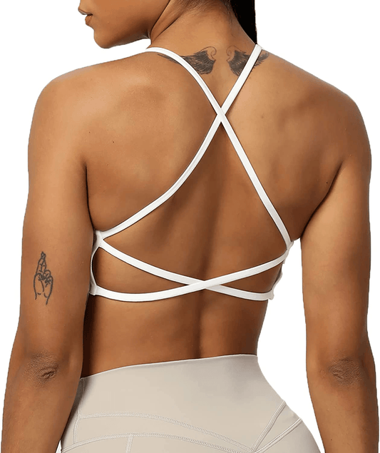 criss cross sports bra white