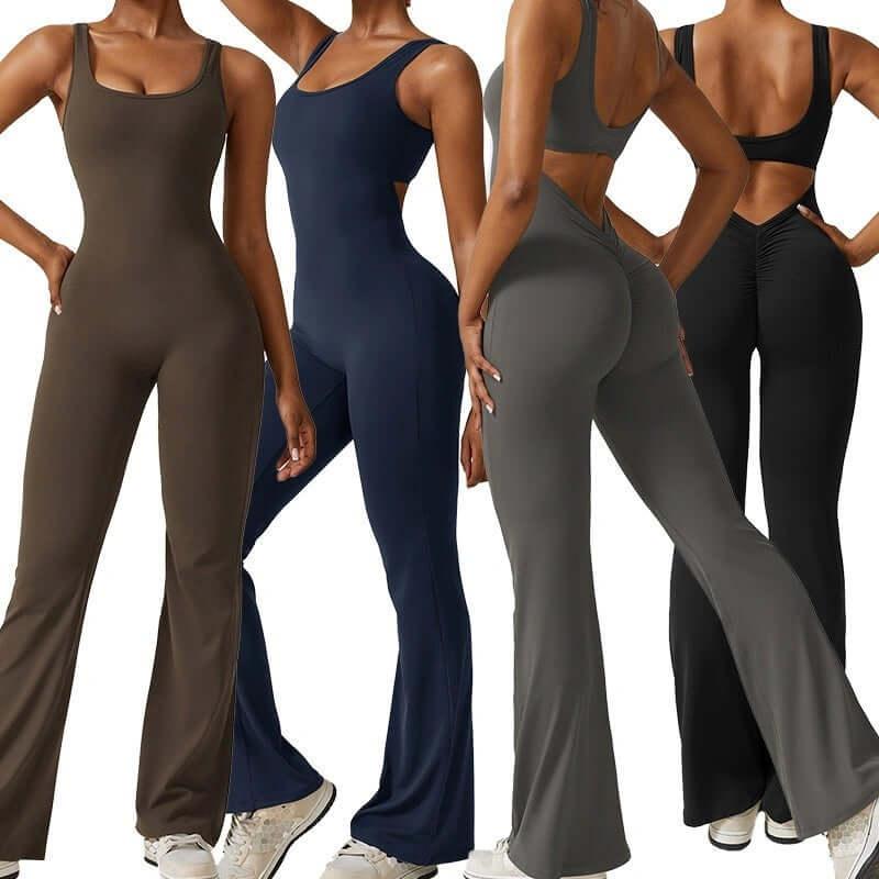 Flared Athletic Jumpsuit with Scrunch Bottom - GymDeity.com