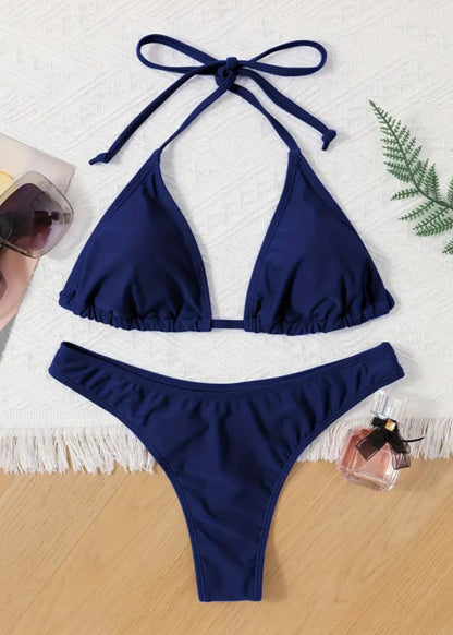SOLID COLOR THONG BIKINI SET