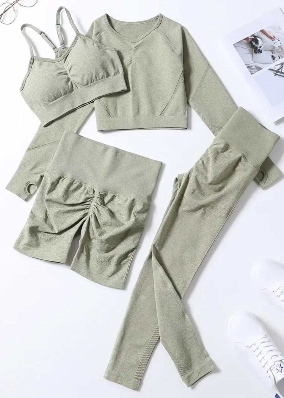 Green loungewear set on a white background