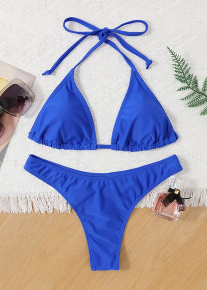 SOLID COLOR THONG BIKINI SET