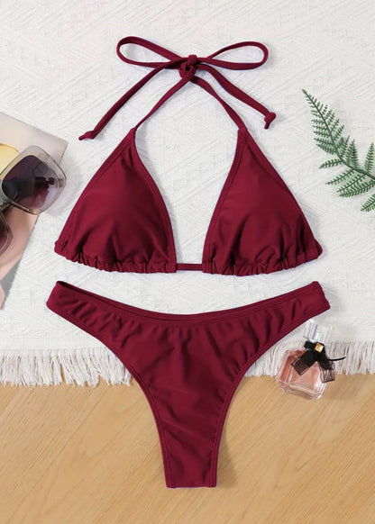 SOLID COLOR THONG BIKINI SET