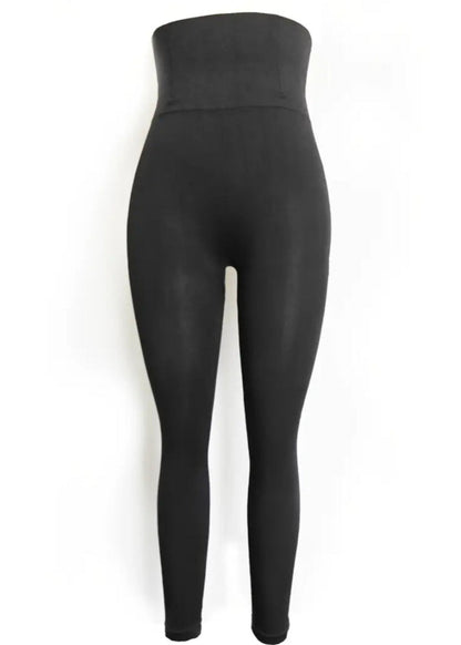 Black strapless top and leggings set on a white background