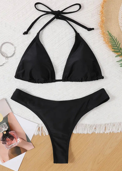 SOLID COLOR THONG BIKINI SET