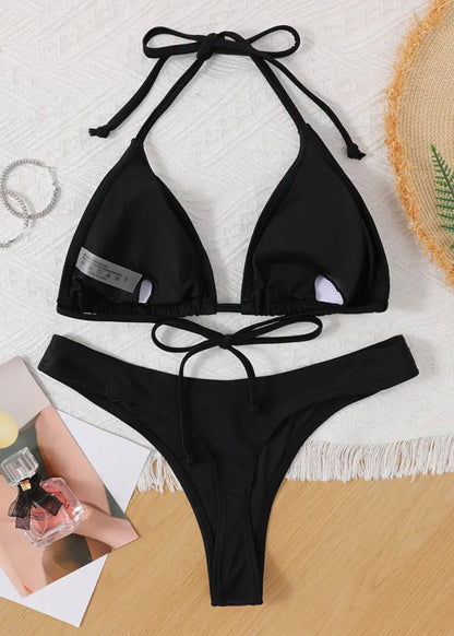 SOLID COLOR THONG BIKINI SET