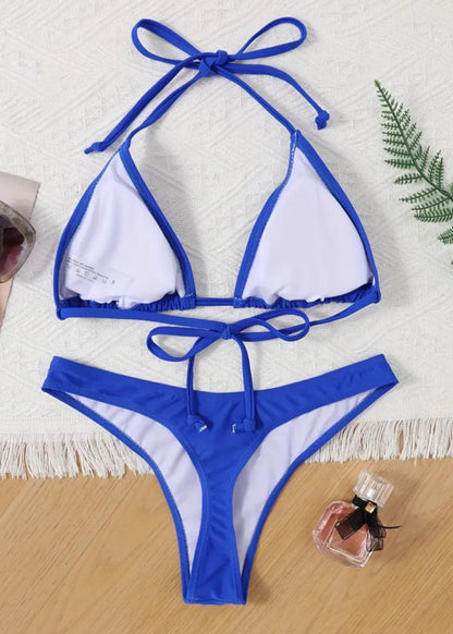 SOLID COLOR THONG BIKINI SET