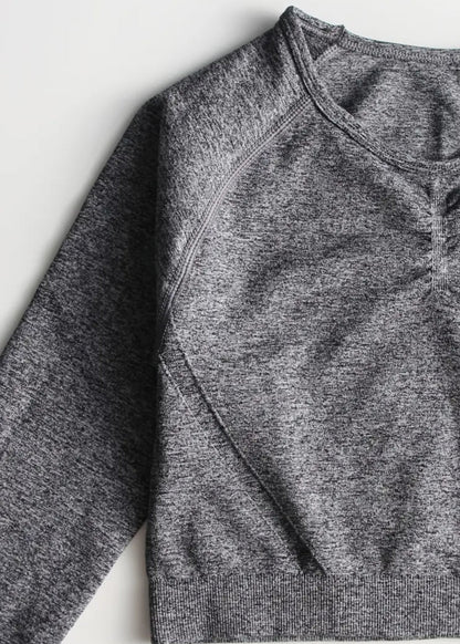 Gray heathered long-sleeve shirt on a white background