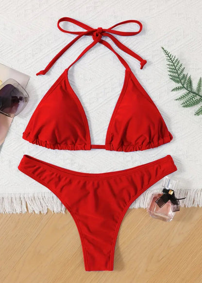 SOLID COLOR THONG BIKINI SET