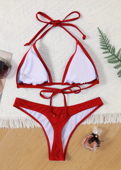 SOLID COLOR THONG BIKINI SET