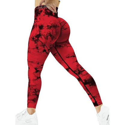 Red and Black Marbled Scrunch Leggings