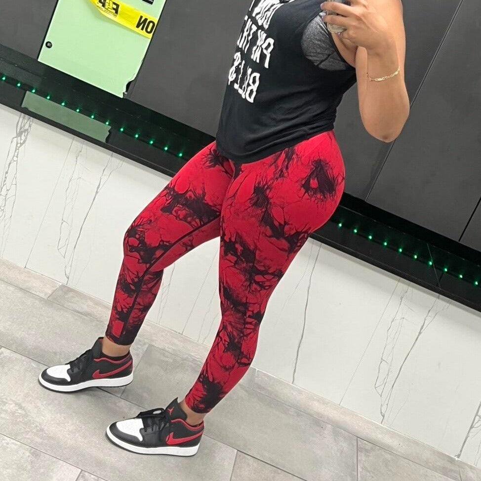 Red and Black Marbled Scrunch Leggings