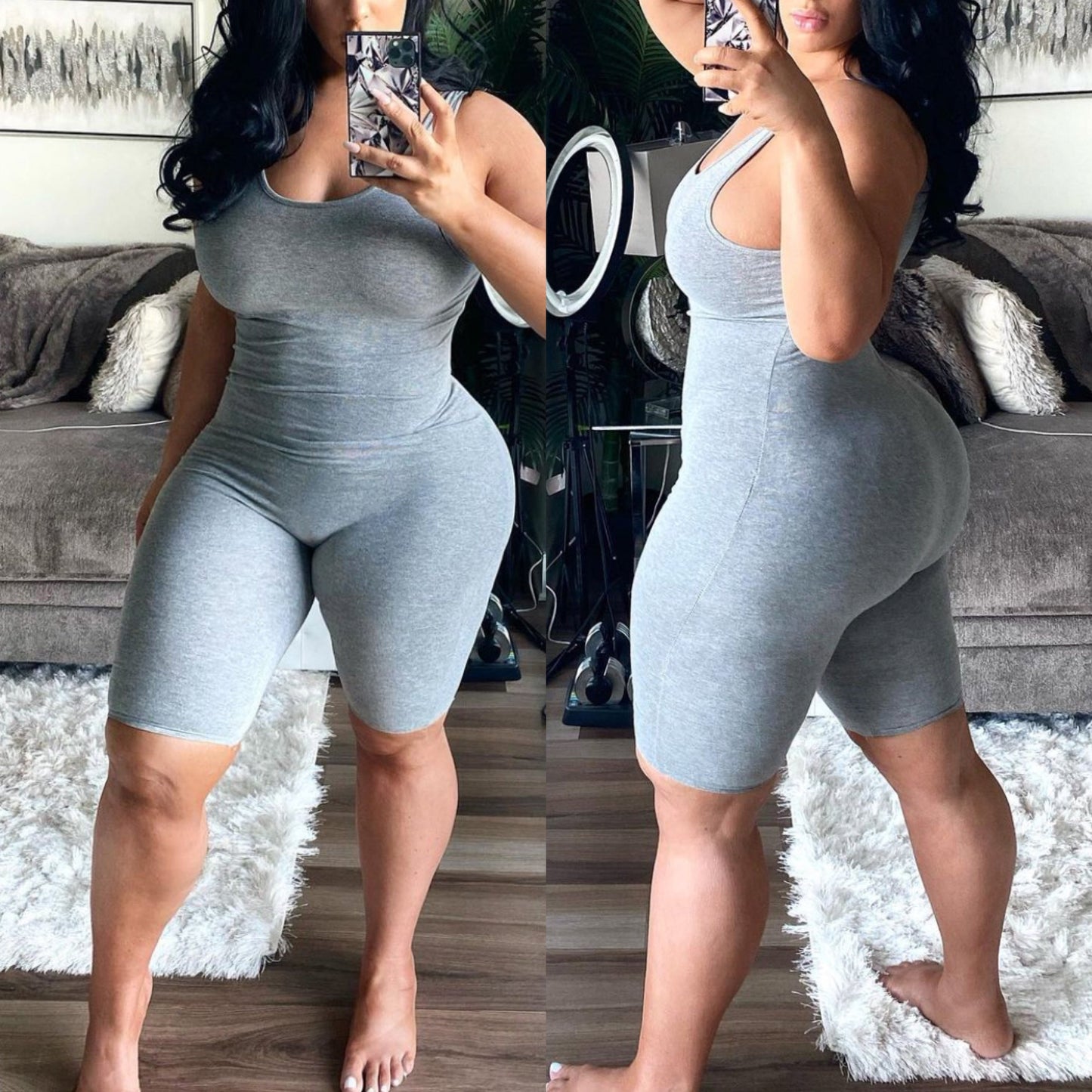 Basic Mid Thigh Thick Strappy Cotton Jumpsuit - 11 Colorways