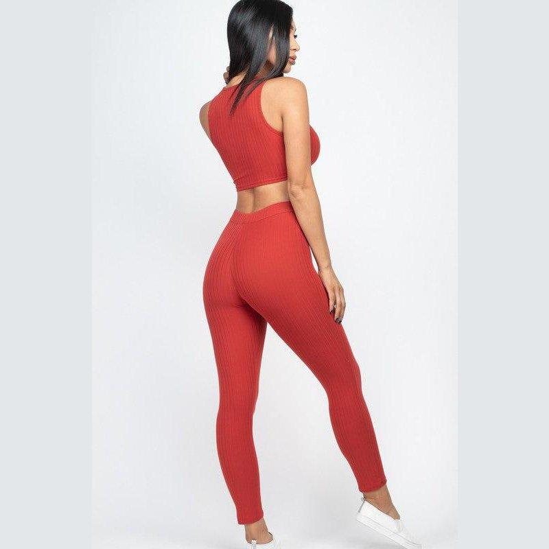 Show It Off Rib Cropped Top & Leggings Set