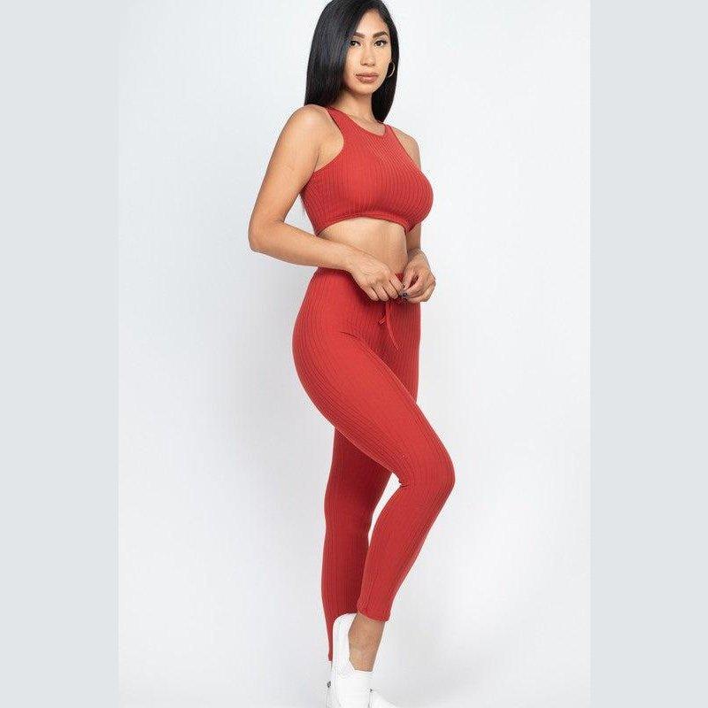 Show It Off Rib Cropped Top & Leggings Set