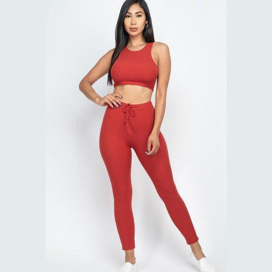 Show It Off Rib Cropped Top & Leggings Set